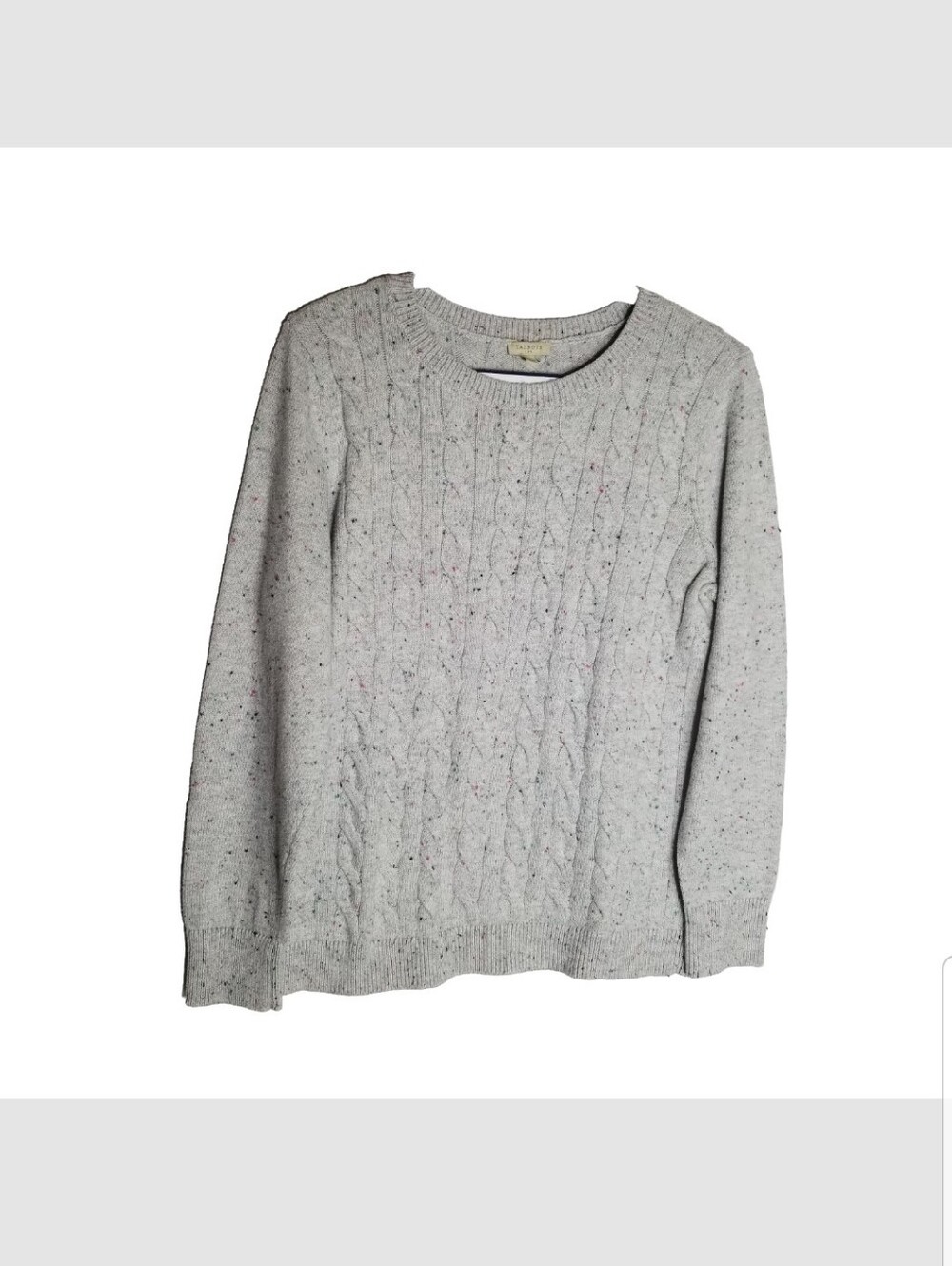 Talbots Cable Knit Sweater Women's Size Large Gray Speckled Cotton Blend